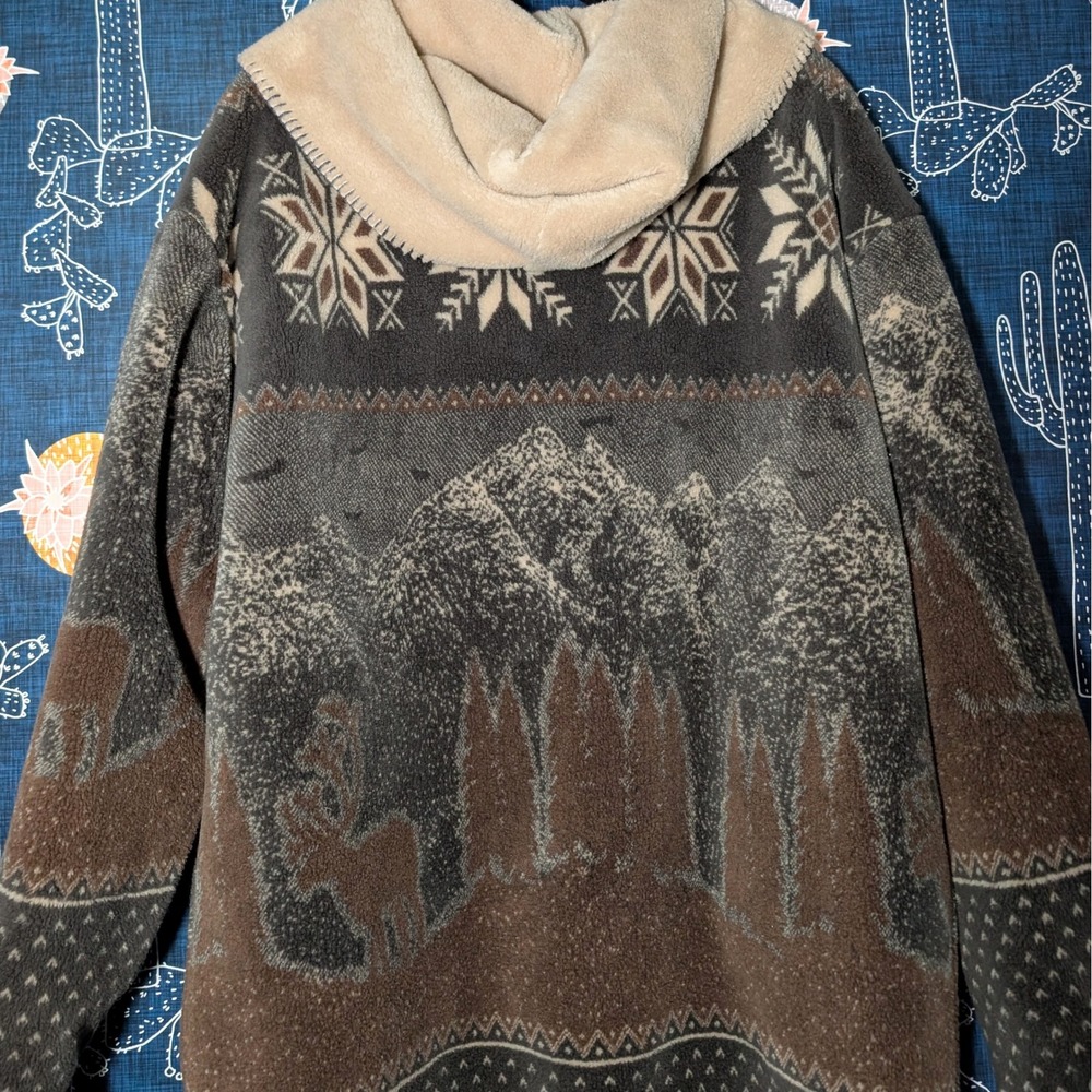 Vintage Denali Fleece Graphic Print Hooded Reversible Jacket Multicolor XL - Picture 9 of 12
